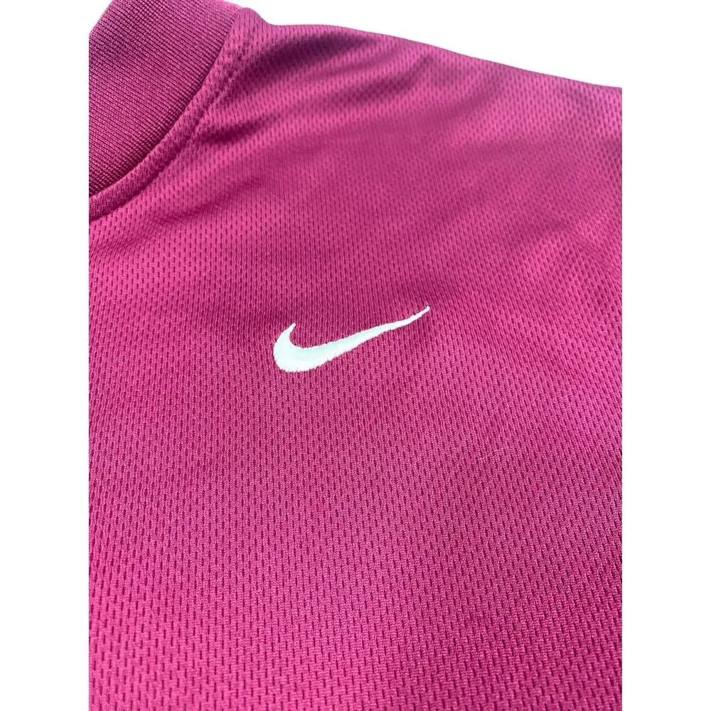 VTG Nike Team Henley Shirt Mens MED Maroon Short Sleeve Athletic Baseball Swoosh